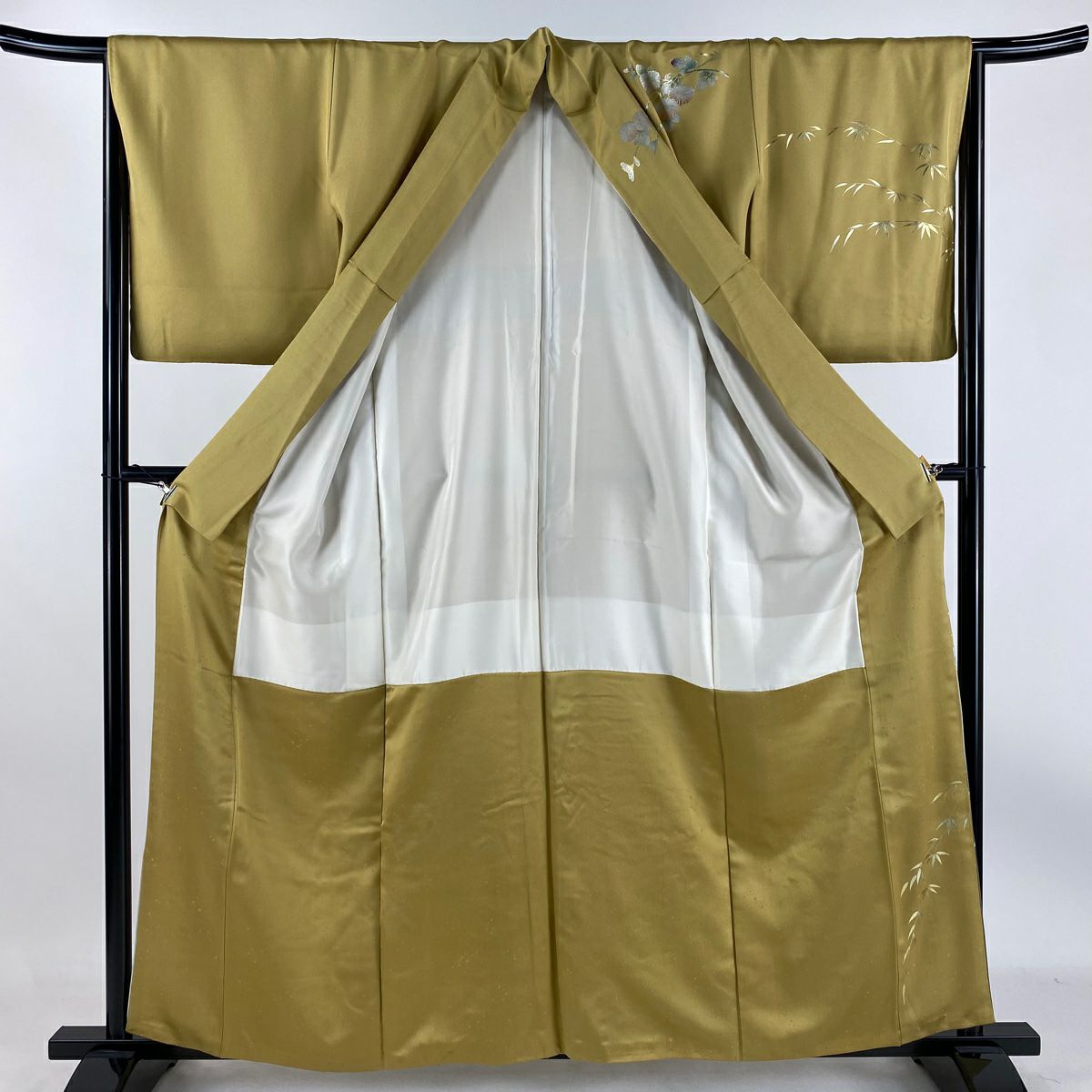 訪問服 身長159.5cm 袖長65.5cm M 雙層 菊花花寶盡 金銀彩 漸層 山吹茶 純蠶絲 優品級