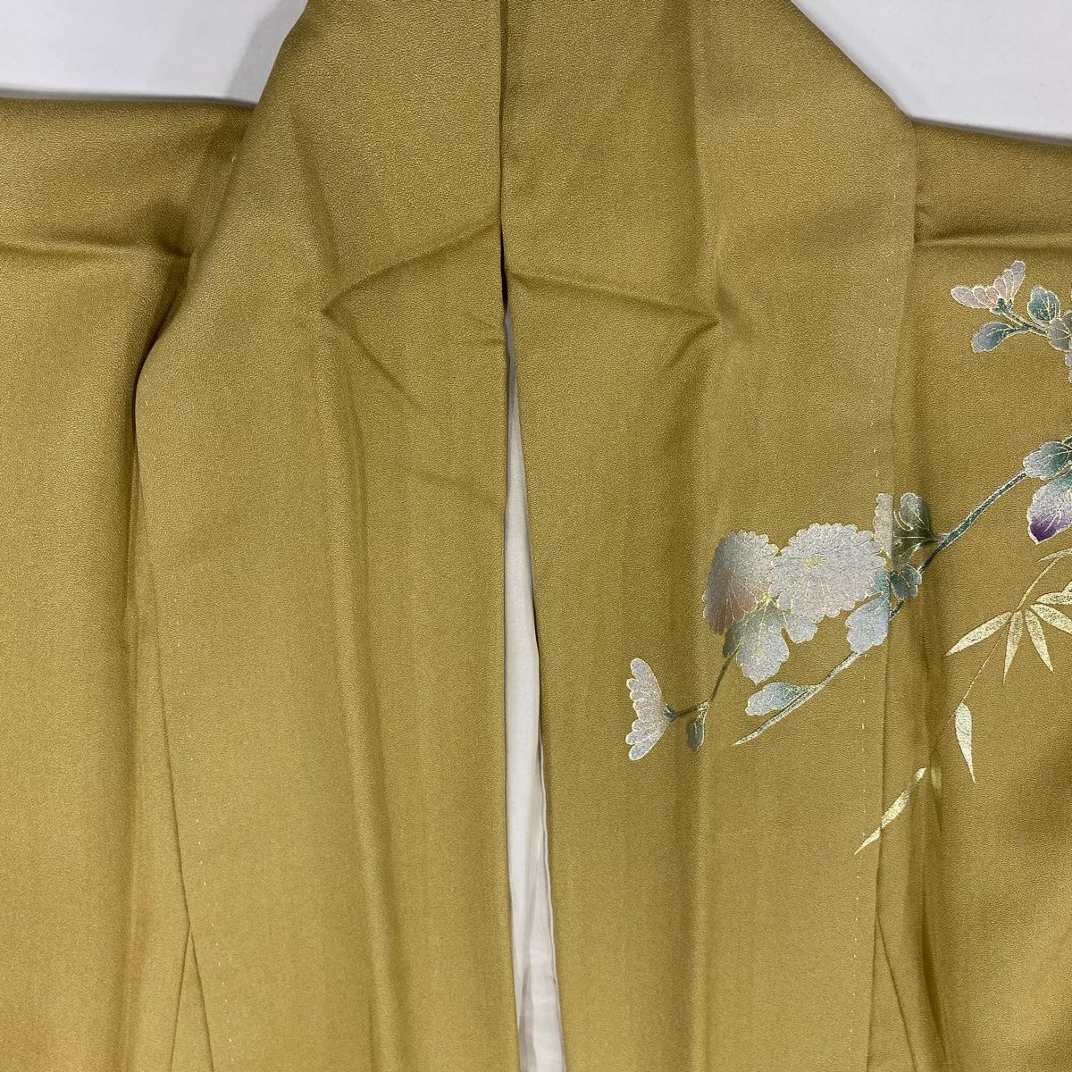 訪問服 身長159.5cm 袖長65.5cm M 雙層 菊花花寶盡 金銀彩 漸層 山吹茶 純蠶絲 優品級