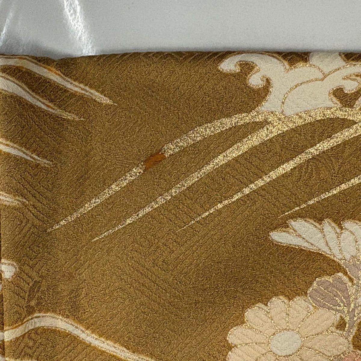 訪問服 身長165cm 袖長66cm M 雙層 菊花 波頭 金絲 金銀彩 黃土 純蠶絲 秀品級