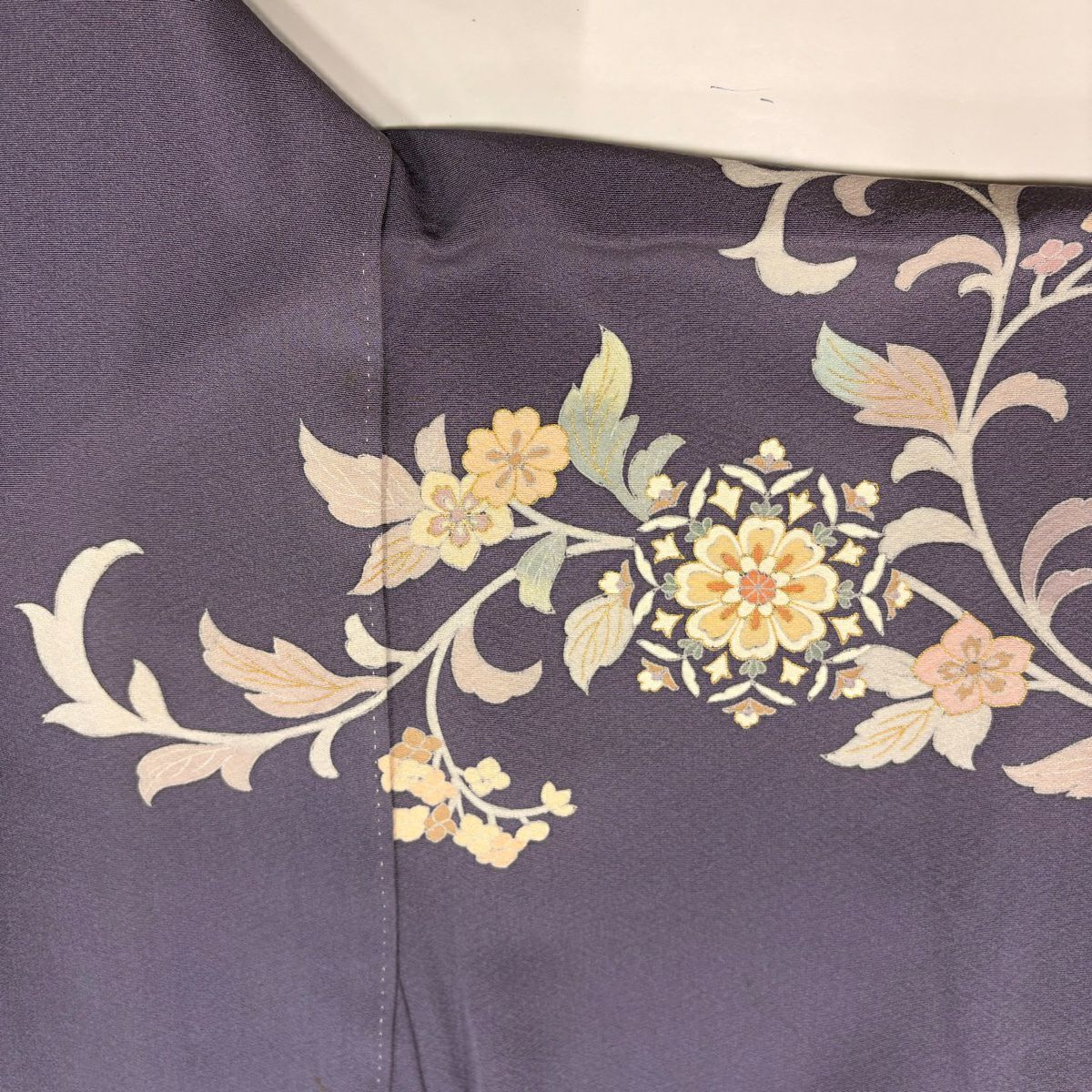 訪問服 身長152.5cm 袖長62cm S 雙層 落款あり 向鳥 花唐草紋 金絲 金銀彩 淺紫 純蠶絲 優品級