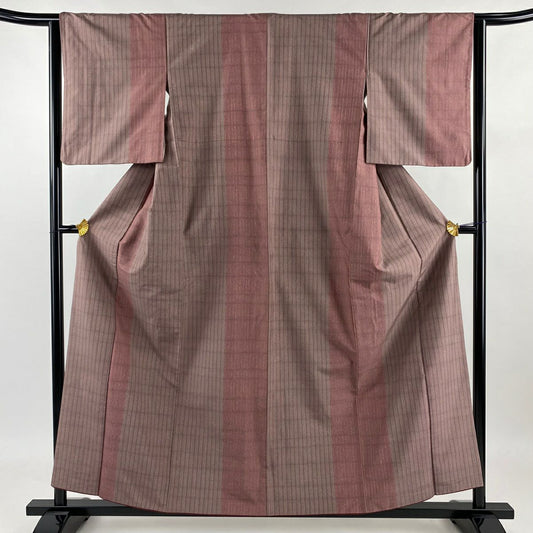 紬織 身長157.5cm 袖長63.5cm S 雙層 縱條 紅紫 純蠶絲 美品 秀品級