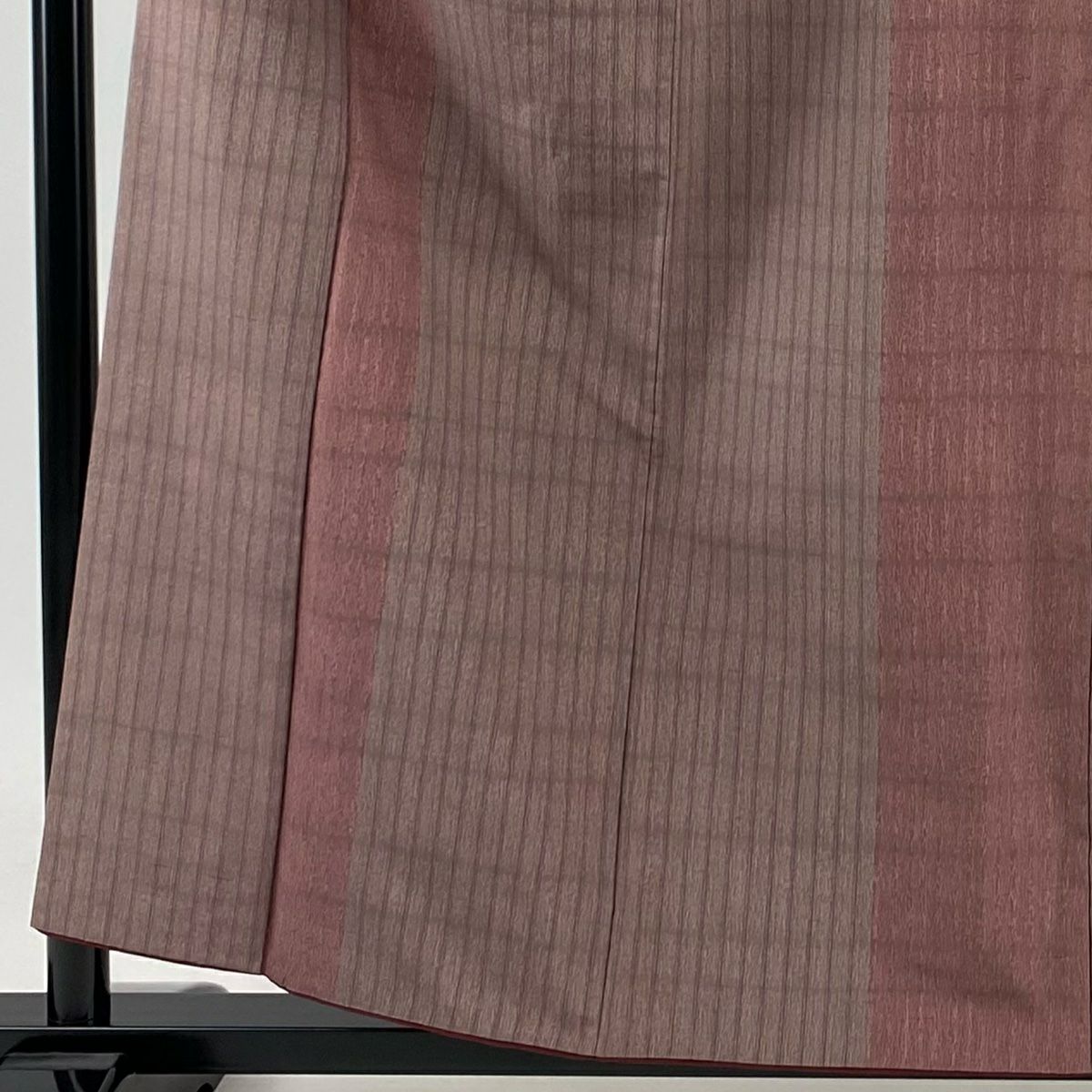 紬織 身長157.5cm 袖長63.5cm S 雙層 縱條 紅紫 純蠶絲 美品 秀品級