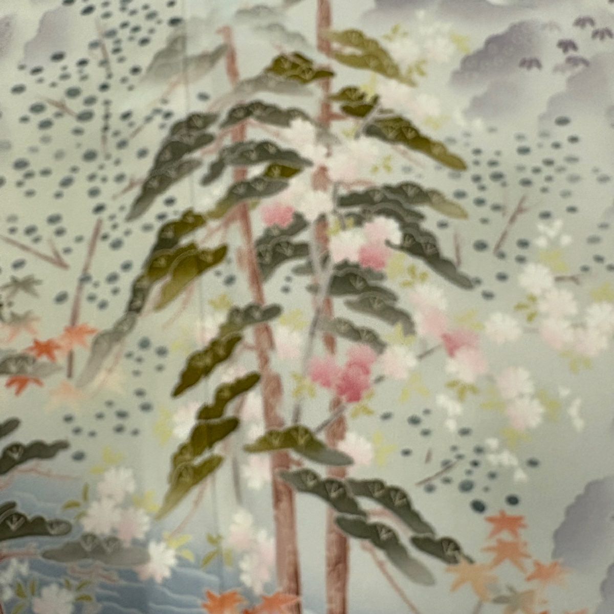 茶留袖禮服 身長157cm 袖長64cm M 雙層 茶谷孝志 落款あり 風景 松樹 漸層 薄小豆 純蠶絲 美品 秀品級 三つ紋