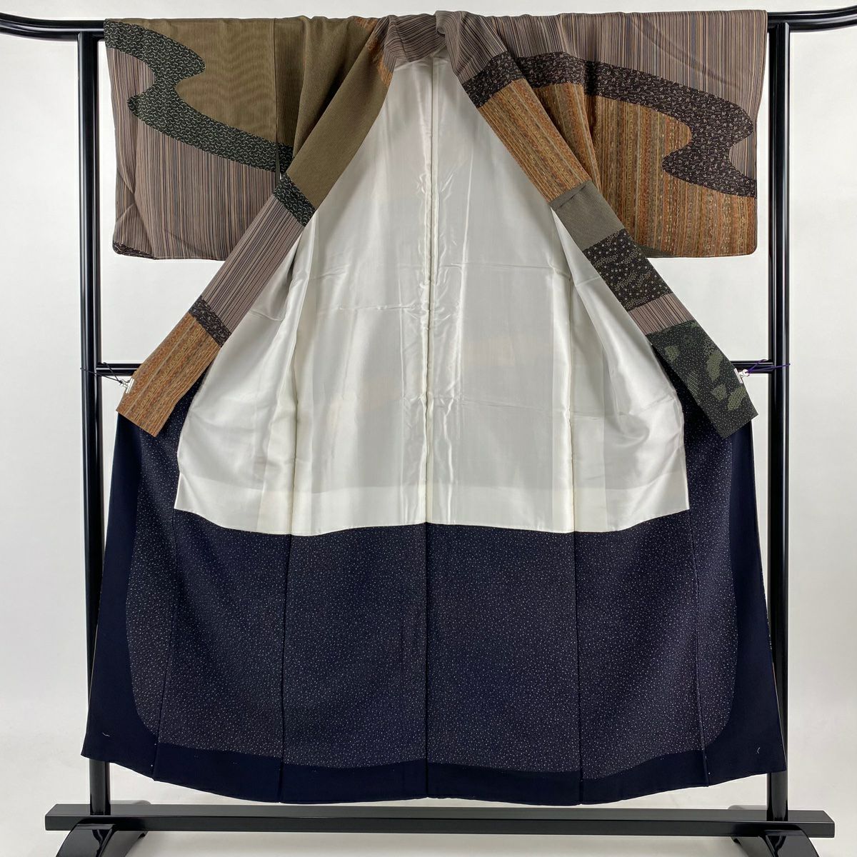 訪問服 身長152.5cm 袖長62cm S 雙層 落款あり 霞 寄せ柄 茶紫 純蠶絲 美品 秀品級