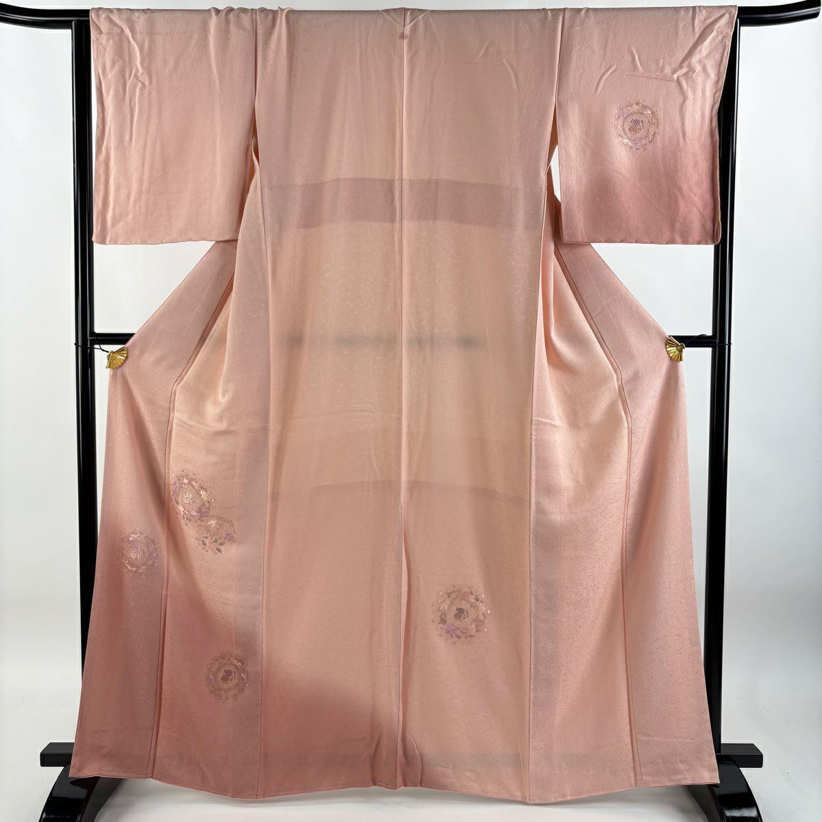 付下 身長163.5cm 袖長67cm M 雙層 華紋 鳥 刺繡 漸層 粉色 純蠶絲 秀品級 一個紋