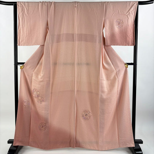 付下 身長163.5cm 袖長67cm M 雙層 華紋 鳥 刺繡 漸層 粉色 純蠶絲 秀品級 一個紋