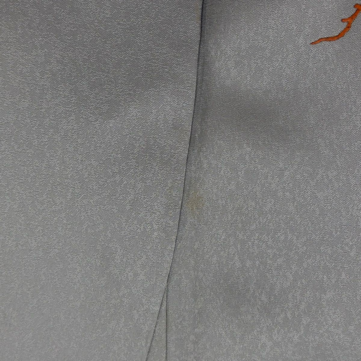 付下 身長155cm 袖長64.5cm M 雙層 器物 草花紋紋 金銀彩 染分 灰色 純蠶絲 秀品級