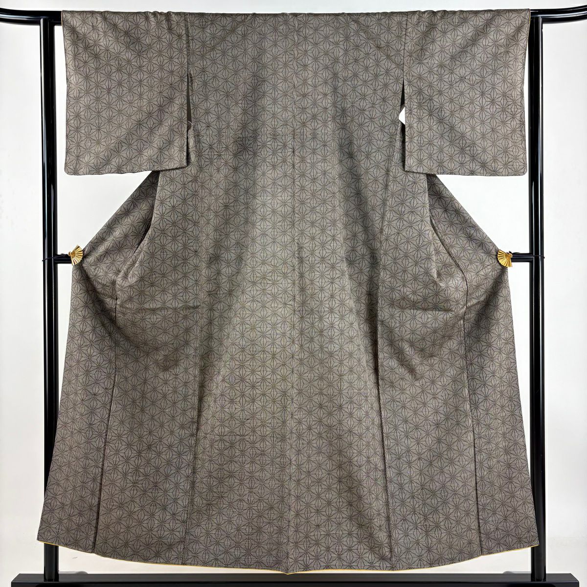 紬織 身長152.5cm 袖長63cm S 雙層 麻葉 焦茶 純蠶絲 秀品級