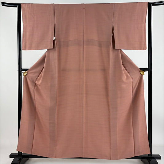 小紋 身長158cm 袖長63.5cm S 雙層 松樹井青青 落款あり 霞 粉紅 純蠶絲 秀品級 一つ紋