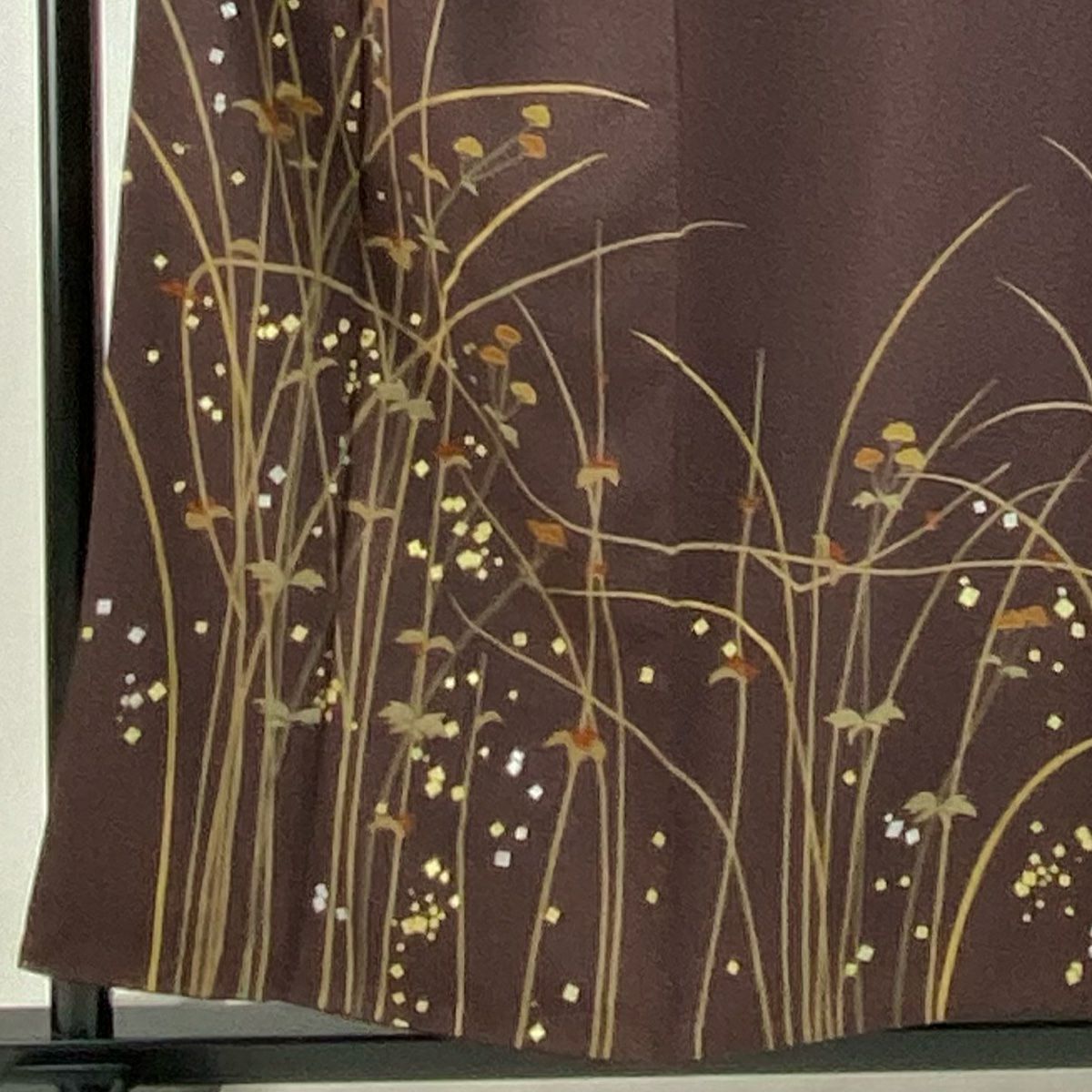 訪問服 身長155cm 袖長63cm S 雙層 草花紋紋 女郎花 金銀彩 茶紫 純蠶絲 秀品級 一つ紋
