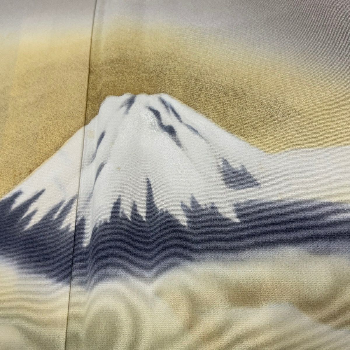 色留袖禮服 身長160cm 袖長65cm M 雙層 落款 富士山 雲海 金銀彩 漸層 灰茶 純蠶絲 秀品級 一つ紋