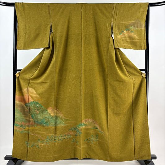 付下 身長161cm 袖長66cm M 雙層 山並 樹木 金銀彩 金絲 鶯 棉絲 美品 秀品級 一個紋