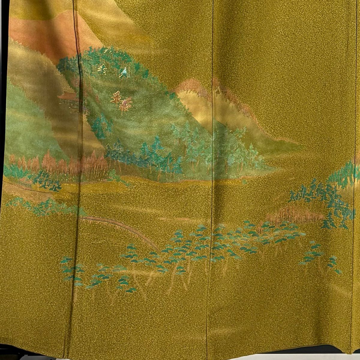 付下 身長161cm 袖長66cm M 雙層 山並 樹木 金銀彩 金絲 鶯 棉絲 美品 秀品級 一個紋