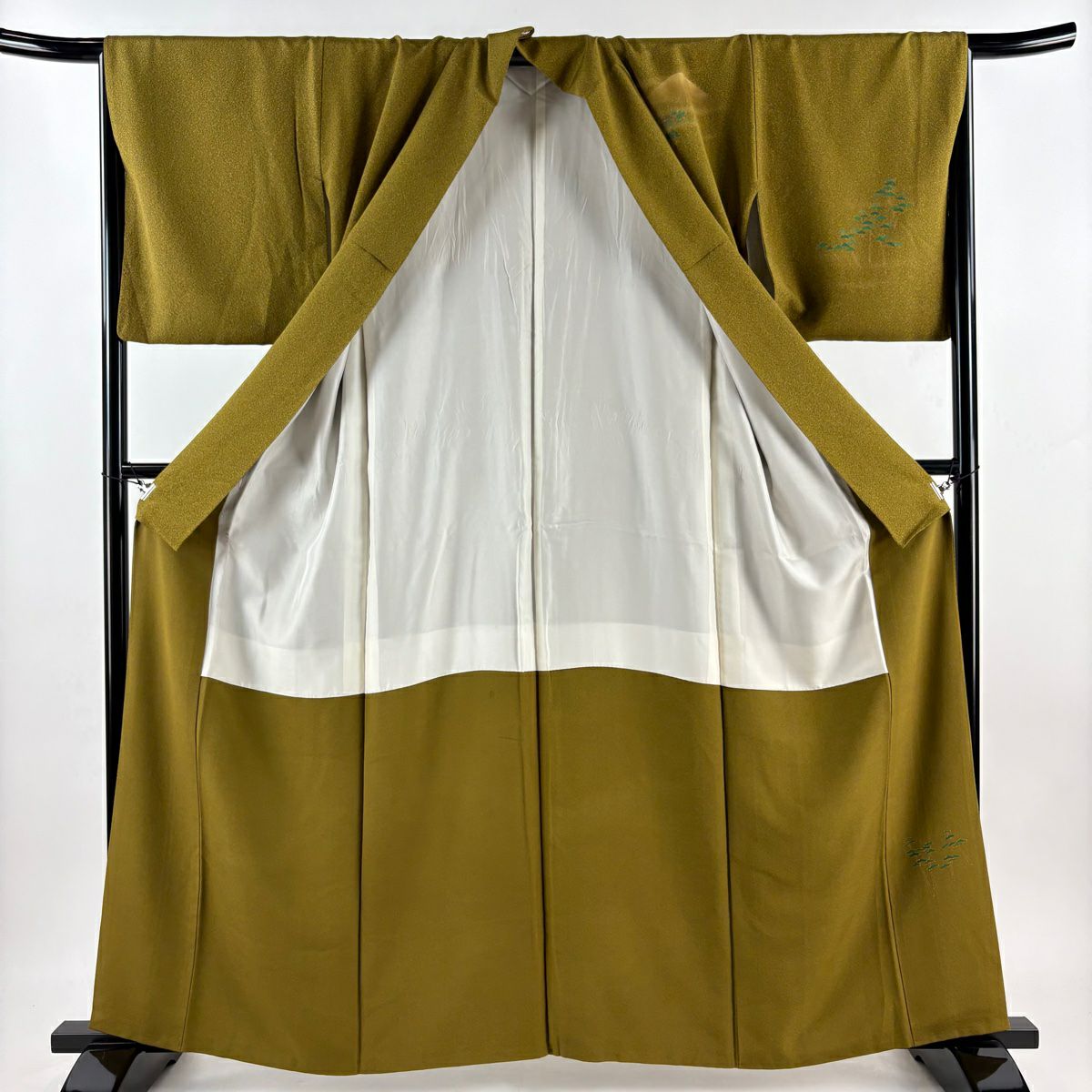 付下 身長161cm 袖長66cm M 雙層 山並 樹木 金銀彩 金絲 鶯 棉絲 美品 秀品級 一個紋