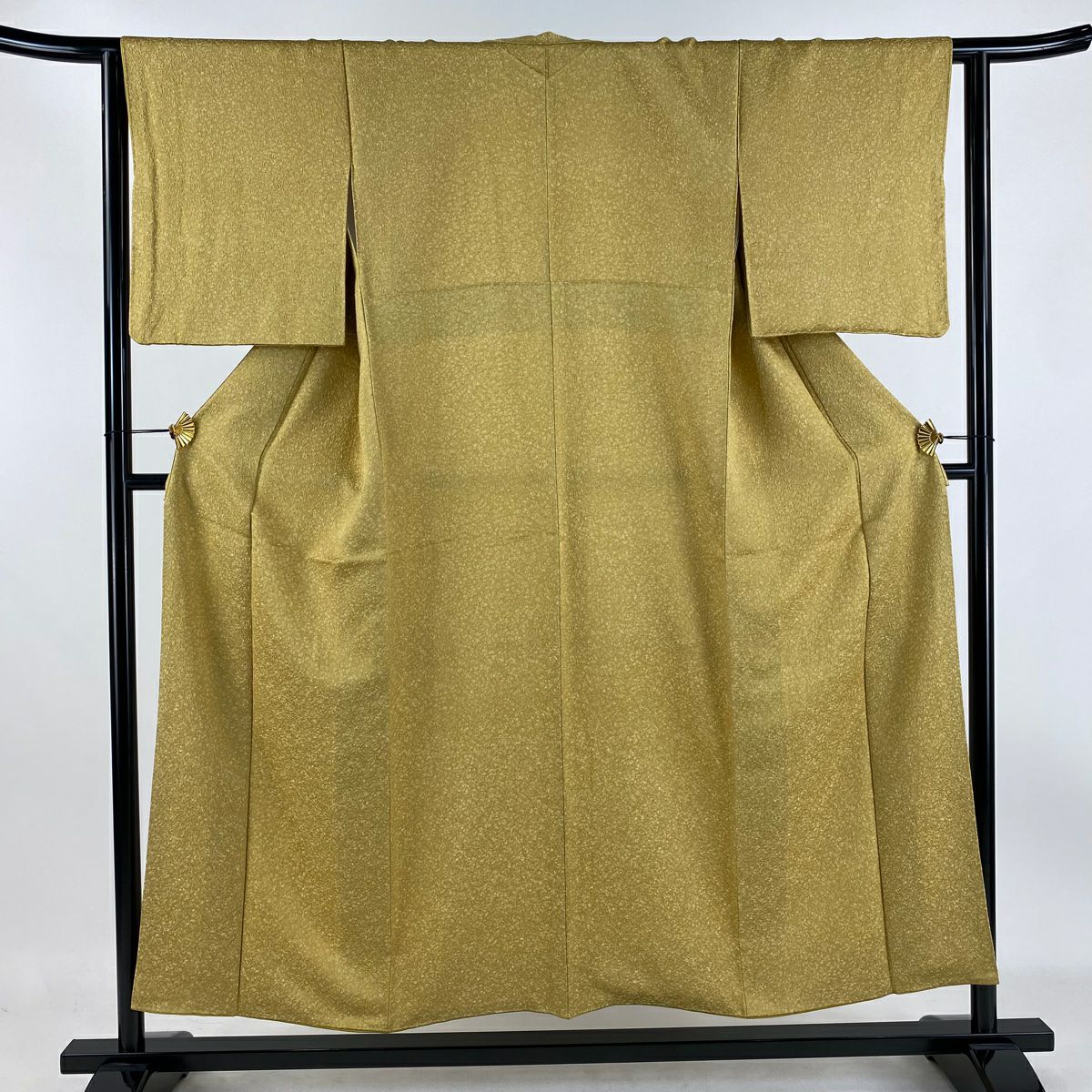 小紋 身長153.5cm 袖長63cm S 雙層 幾何學圖案 地紋 芥末色 純蠶絲 美品 秀品級