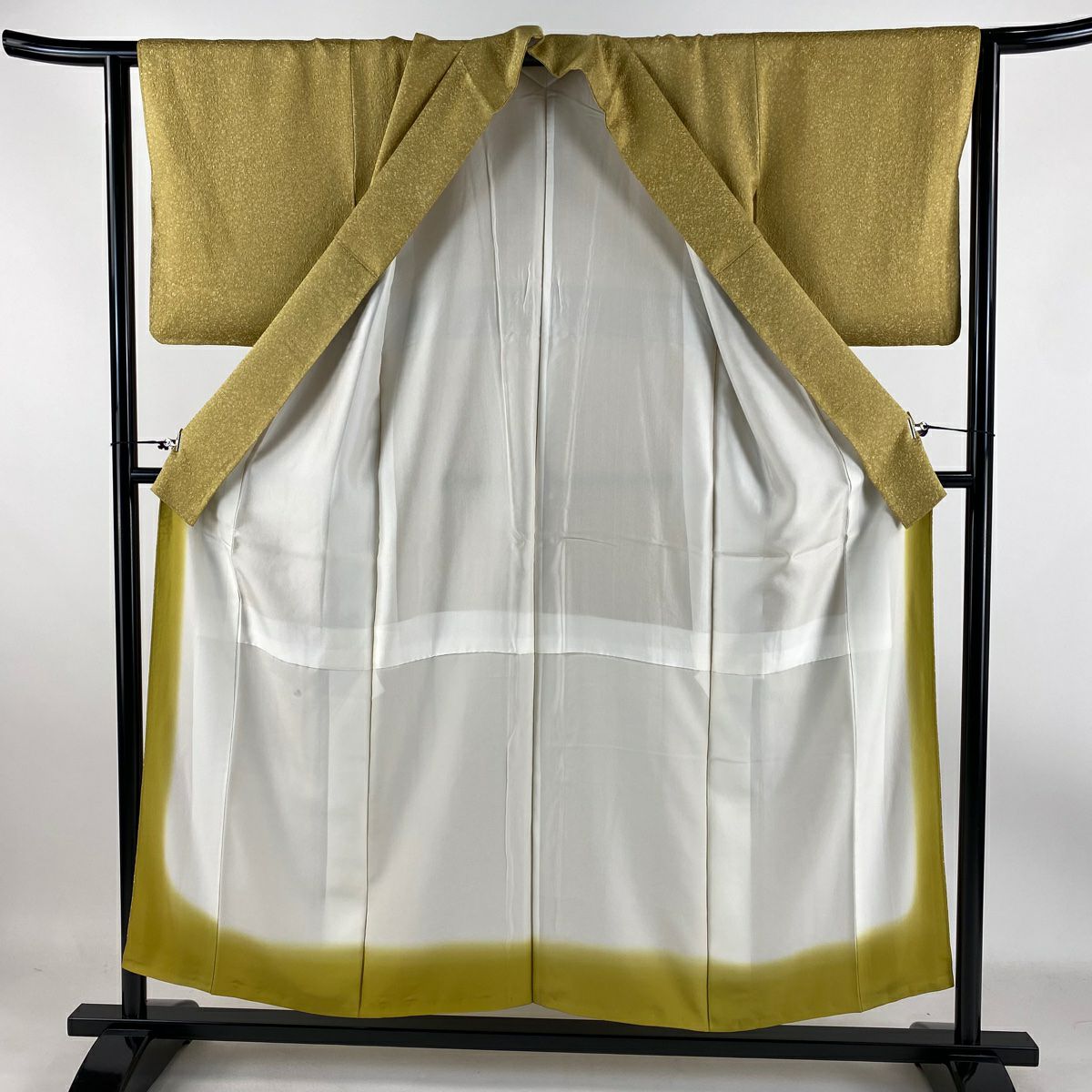 小紋 身長153.5cm 袖長63cm S 雙層 幾何學圖案 地紋 芥末色 純蠶絲 美品 秀品級