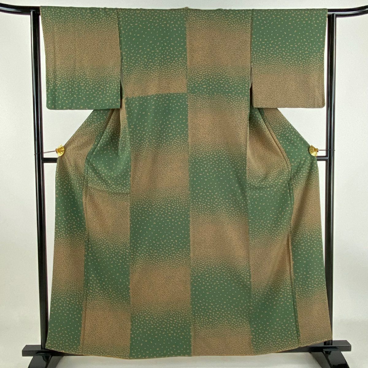 小紋 身長160cm 袖長62.5cm S 雙層 花瓣 市松樹 綠 純蠶絲 美品 秀品級