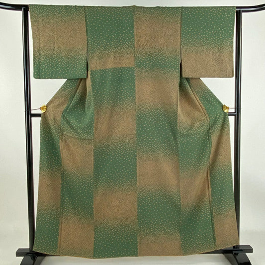 小紋 身長160cm 袖長62.5cm S 雙層 花瓣 市松樹 綠 純蠶絲 美品 秀品級