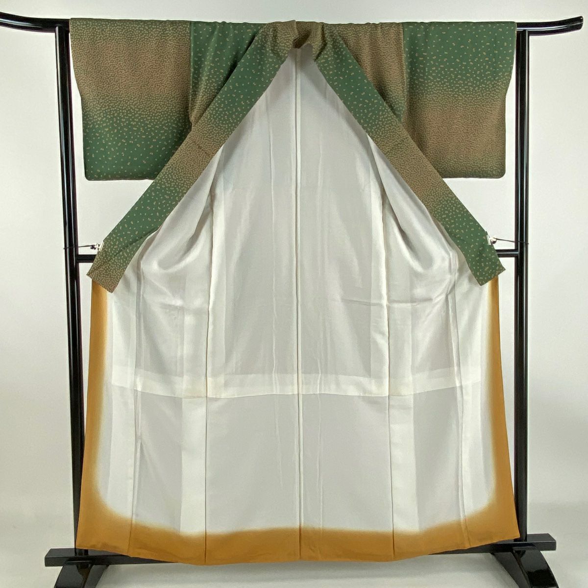 小紋 身長160cm 袖長62.5cm S 雙層 花瓣 市松樹 綠 純蠶絲 美品 秀品級