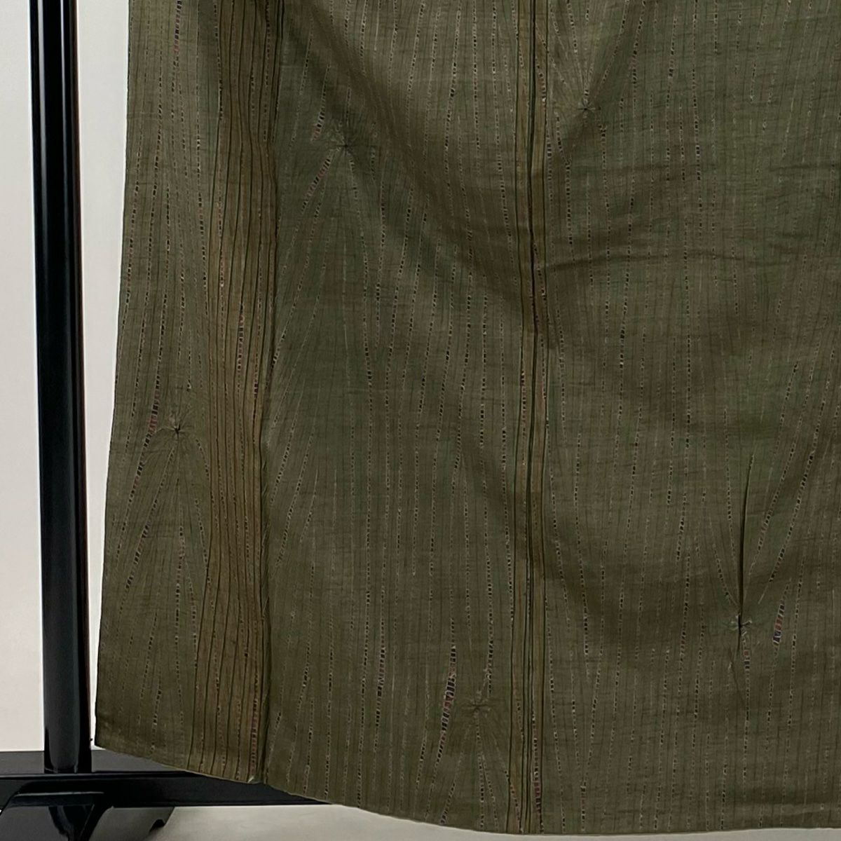 小紋 身長161.5cm 袖長64.5cm M 雙層 縞 幾何學 絞染 茶綠 純蠶絲 秀品級