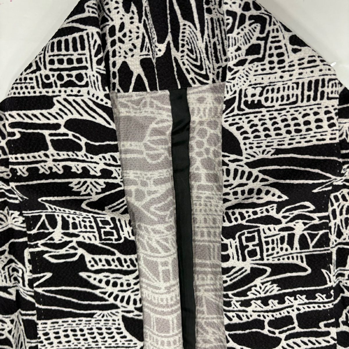 小紋 身長150.5cm 袖長65cm M 雙層 巴齒領 胴抜 家屋 黑 純蠶絲 美品 秀品級