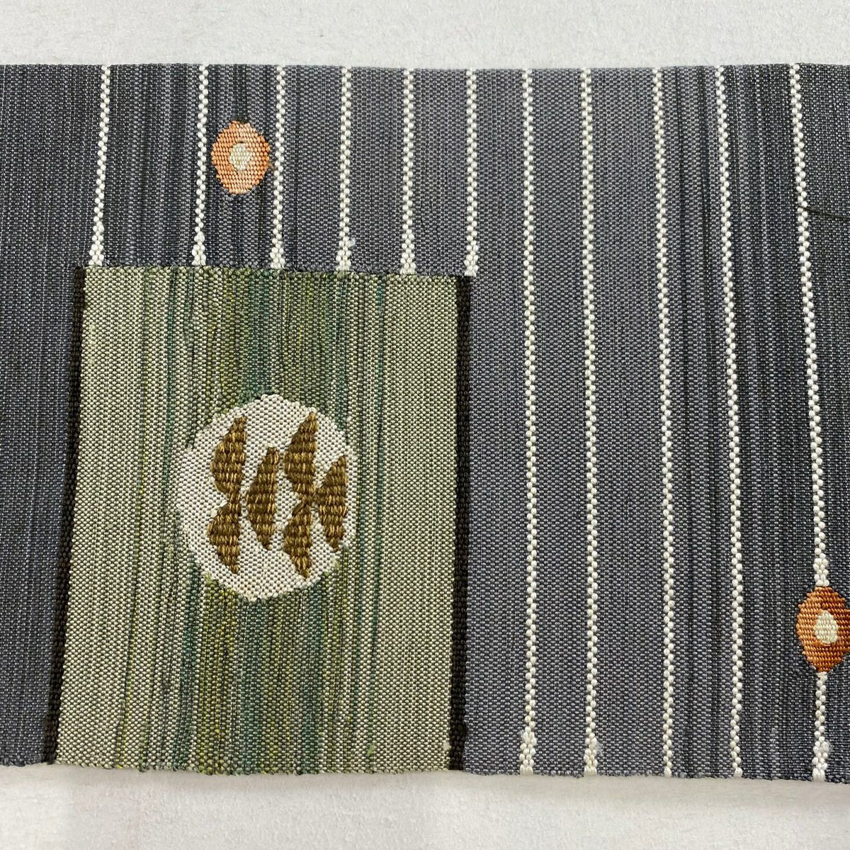 名古屋帶 美品 秀品級 松樹 縞 灰綠 純蠶絲