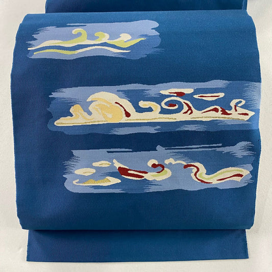 名古屋帶 秀品級 波 金糸 深藍 純蠶絲
