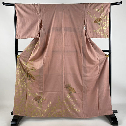 【庫存清倉】訪問服 身長165cm 袖長66cm M 雙層 扇子子 萩花 金銀彩 粉色 純蠶絲 優品級