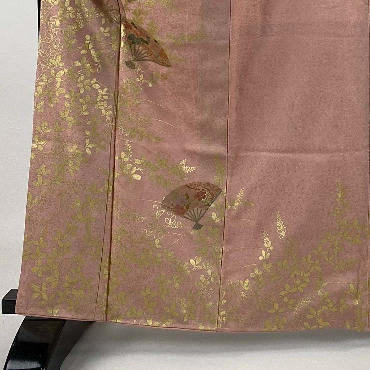 【庫存清倉】訪問服 身長165cm 袖長66cm M 雙層 扇子子 萩花 金銀彩 粉色 純蠶絲 優品級
