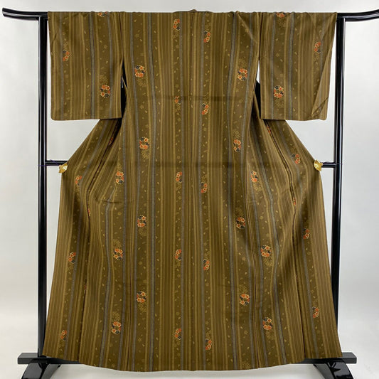 【庫存清倉】 小紋 身長161cm 袖長63.5cm S 單層 花丸紋 櫻花 茶 化纖 優品級