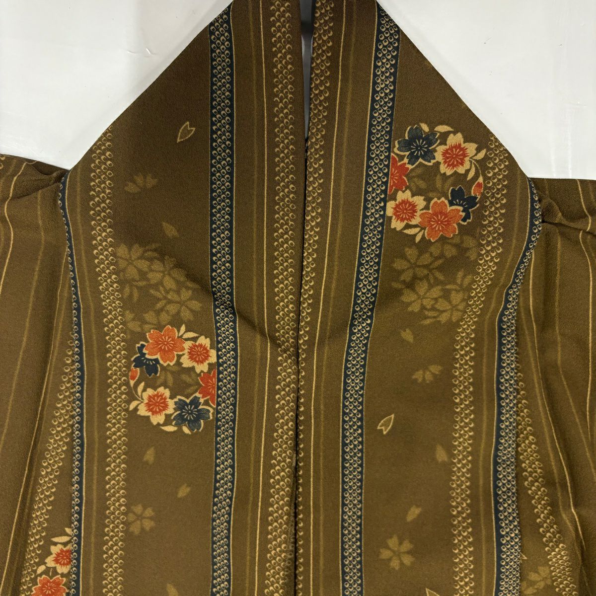 【庫存清倉】 小紋 身長161cm 袖長63.5cm S 單層 花丸紋 櫻花 茶 化纖 優品級