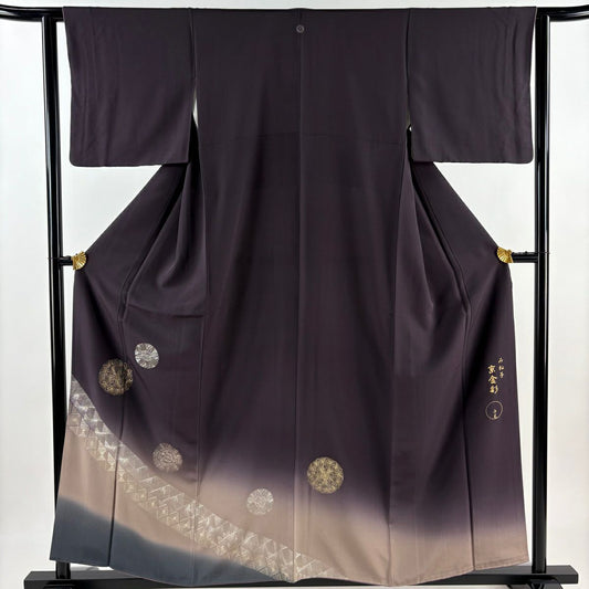 【庫存清倉】 留袖禮服禮服 身長156cm 袖長63cm S 雙層 落款 華紋 菱形 金銀彩 漸變 茶紫 純蠶絲 名品級 一個紋