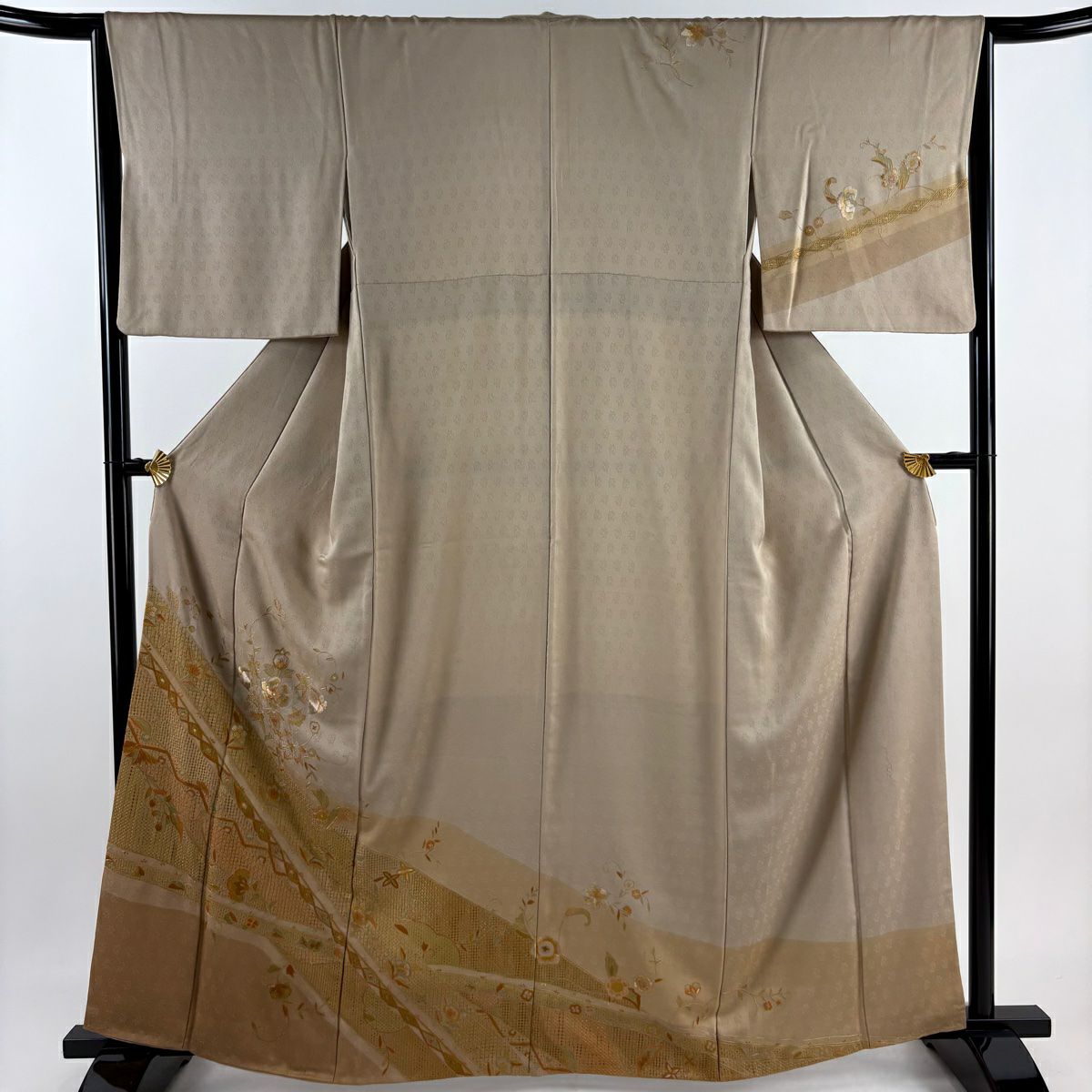 【庫存清倉】訪問服 身長162cm 袖長65cm M 雙層 翠山刺繡 草花紋 紋樣 刺繡 灰茶 純蠶絲 名品級