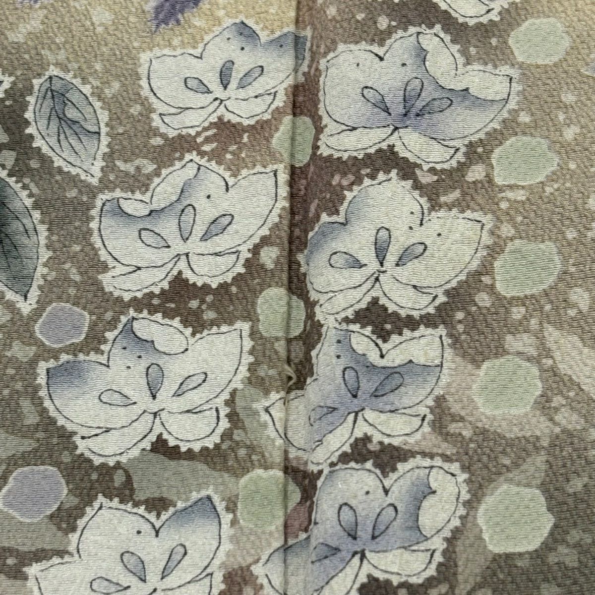 【庫存清倉】訪問服 身長156.5cm 袖長63cm S 雙層 落款 草花紋紋 漸層 染分 鶯色 純蠶絲 美品 名品級 一つ紋