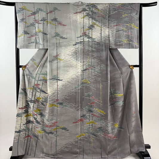 【庫存清倉】訪問服 身長167.5cm 袖長65cm M 雙層 附款 松樹 灰色 純蠶絲 名品級