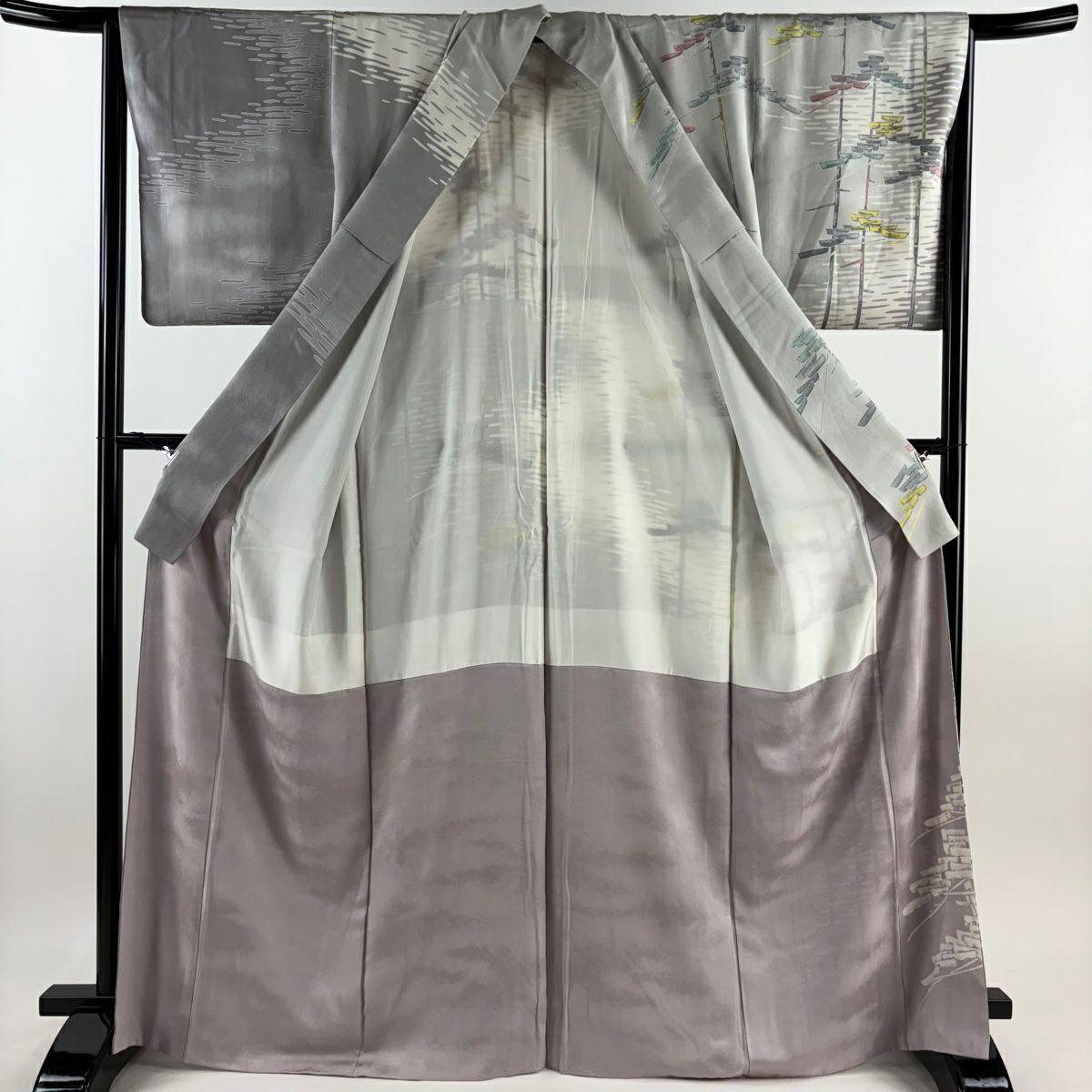 【庫存清倉】訪問服 身長167.5cm 袖長65cm M 雙層 附款 松樹 灰色 純蠶絲 名品級