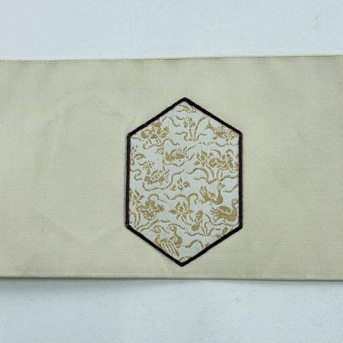 【庫存清倉】 名古屋帶 優品級 八寸名古屋帶 龜甲紋 圓紋 金金箔 米色 純蠶絲