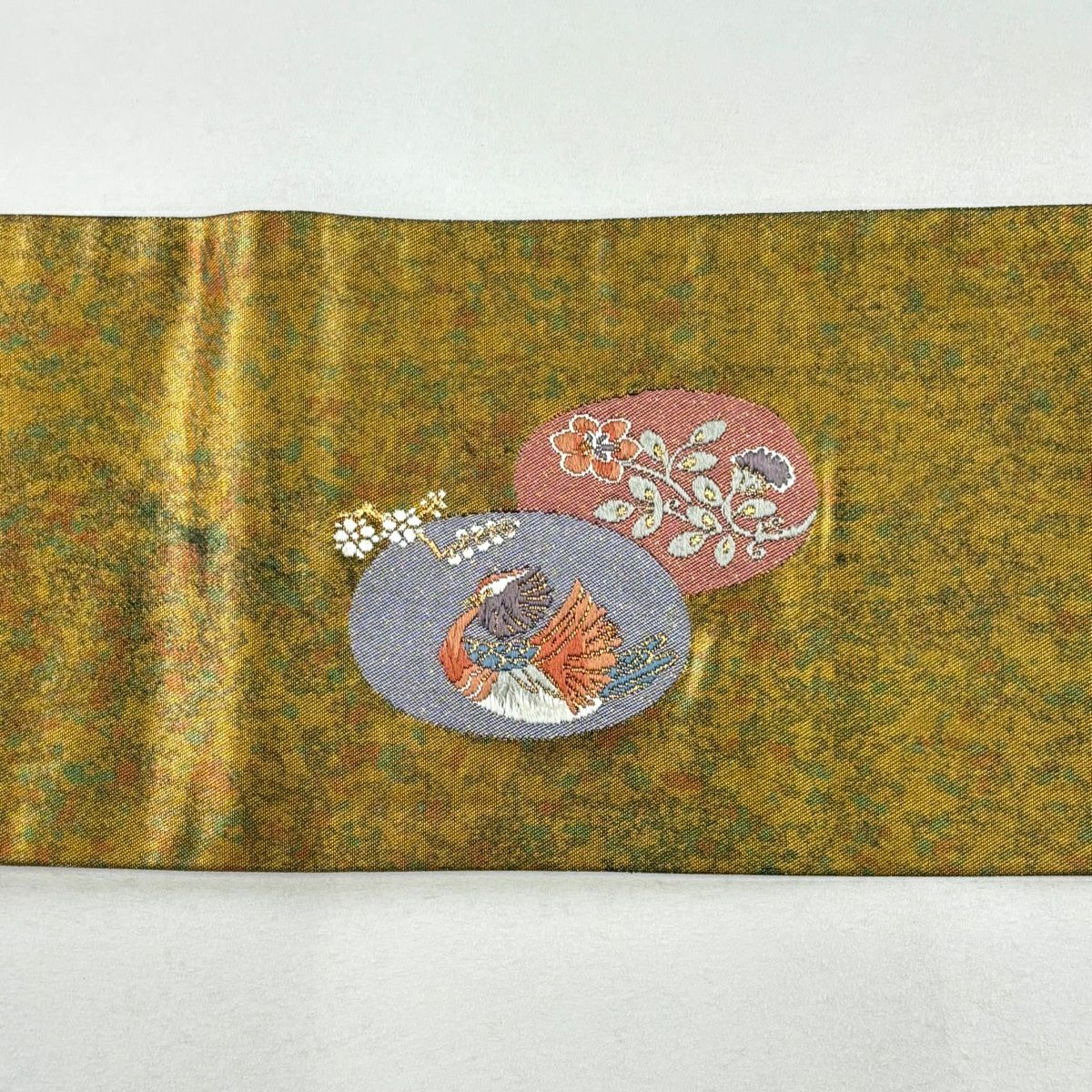 【庫存清倉】 名古屋帶 美品 優品級 花鳥 違棚 金銀絲 金金箔 金色 純蠶絲
