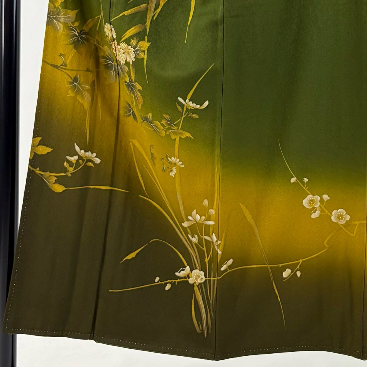 【庫存清倉】訪問服 身長150.5cm 袖長62.5cm S 雙層 落款有 菊花 枝梅花 金絲 金銀彩 茶綠 純蠶絲 優品級 一個紋