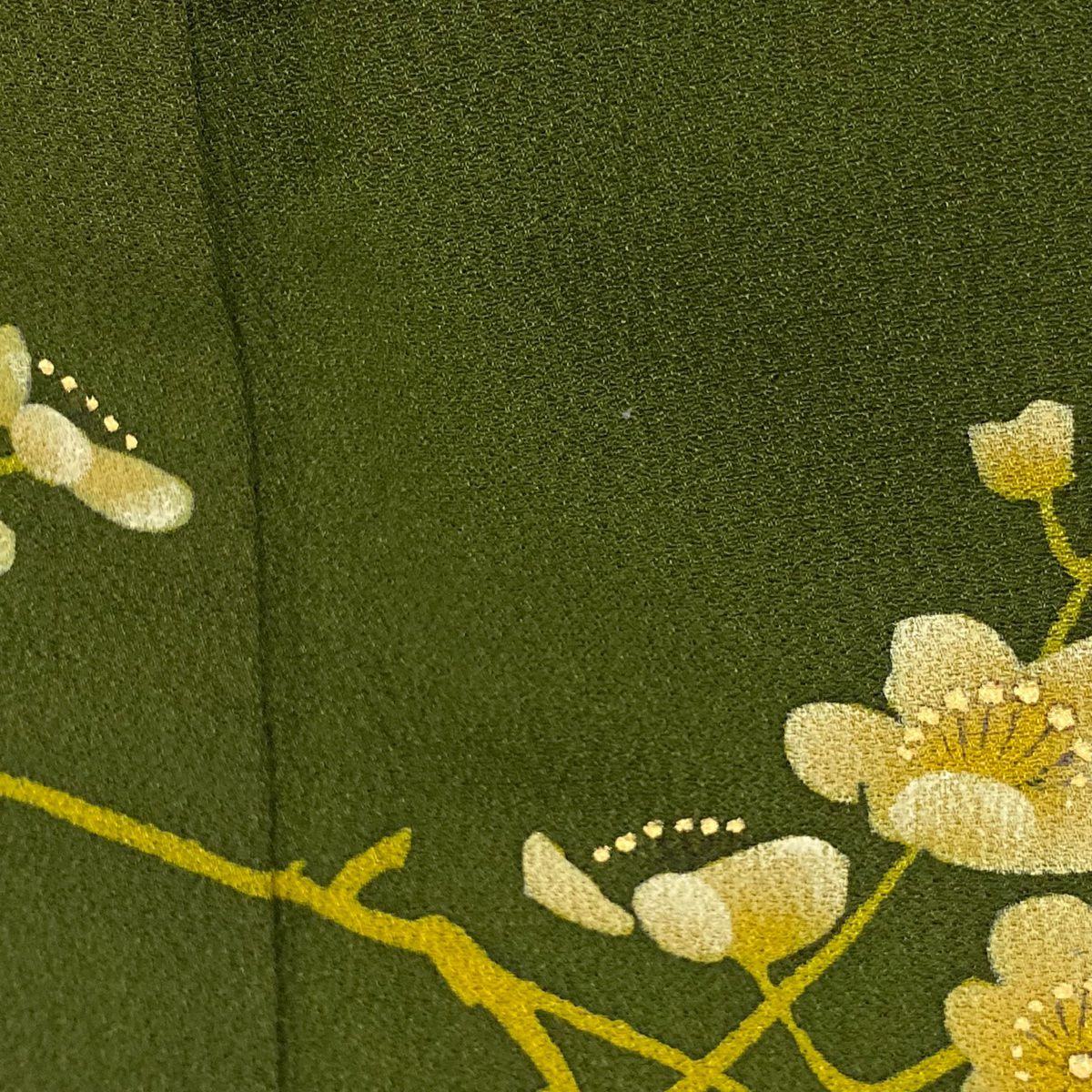 【庫存清倉】訪問服 身長150.5cm 袖長62.5cm S 雙層 落款有 菊花 枝梅花 金絲 金銀彩 茶綠 純蠶絲 優品級 一個紋
