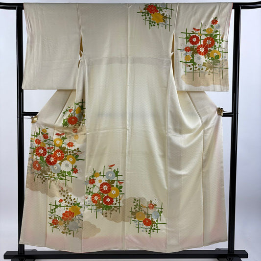 【庫存清倉】訪問服 身長155cm 袖長62.5cm S 雙層 菊花 雲紋 金絲 金銀彩 奶油色 純蠶絲 優品級