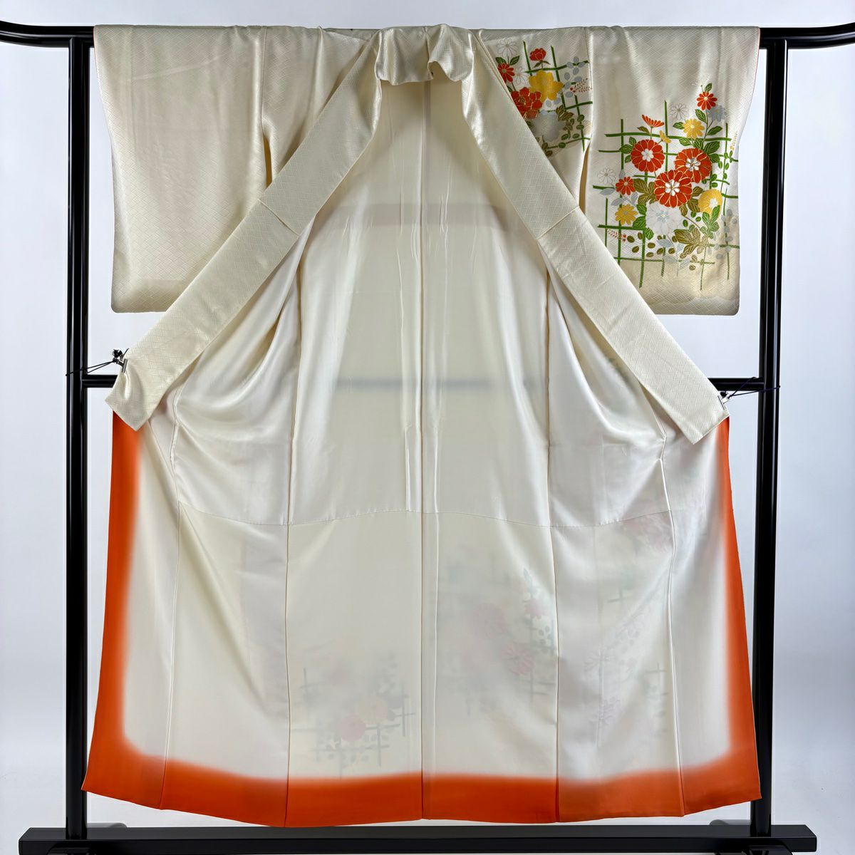 【庫存清倉】訪問服 身長155cm 袖長62.5cm S 雙層 菊花 雲紋 金絲 金銀彩 奶油色 純蠶絲 優品級