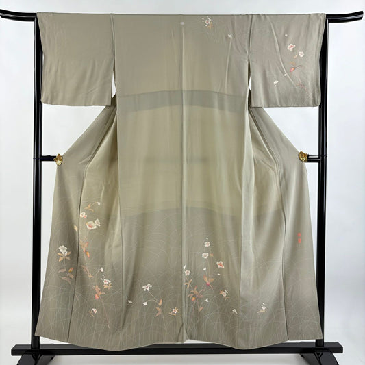 【庫存清倉】訪問服 身長153cm 袖長64cm M 雙層 百貫達雄 落款 草花紋紋 漸層 灰茶 純蠶絲 優品級 一個紋