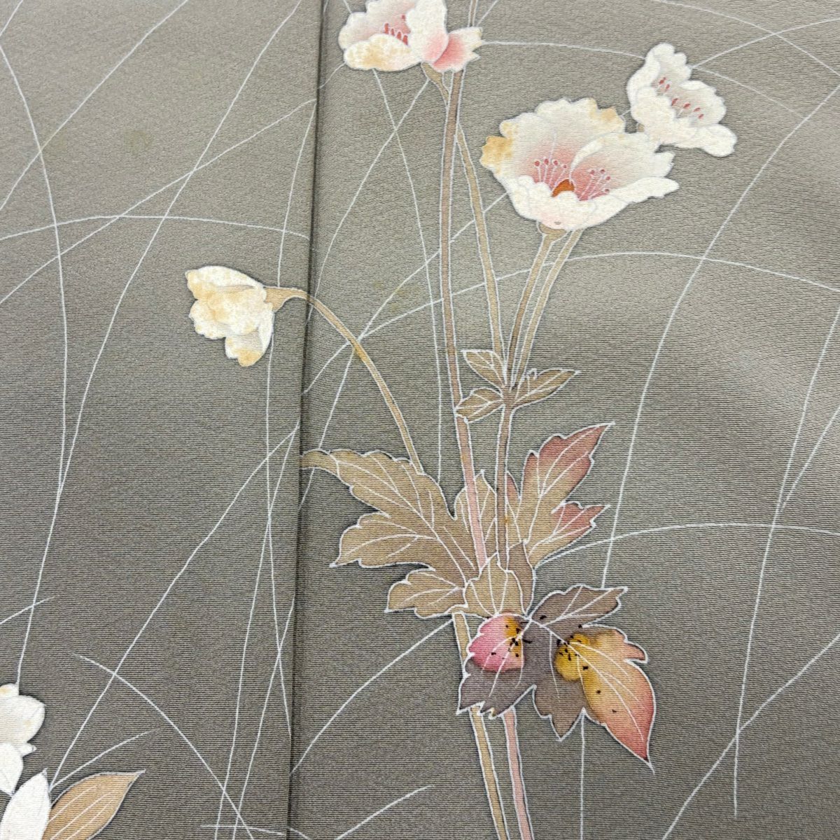 【庫存清倉】訪問服 身長153cm 袖長64cm M 雙層 百貫達雄 落款 草花紋紋 漸層 灰茶 純蠶絲 優品級 一個紋