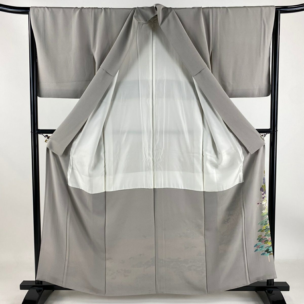 【清倉特賣】 留袖禮服禮服 身長160cm 袖長65cm M 雙層 落款有 風景 松樹樹 染分 灰色 純蠶絲 優品級 三個紋樣