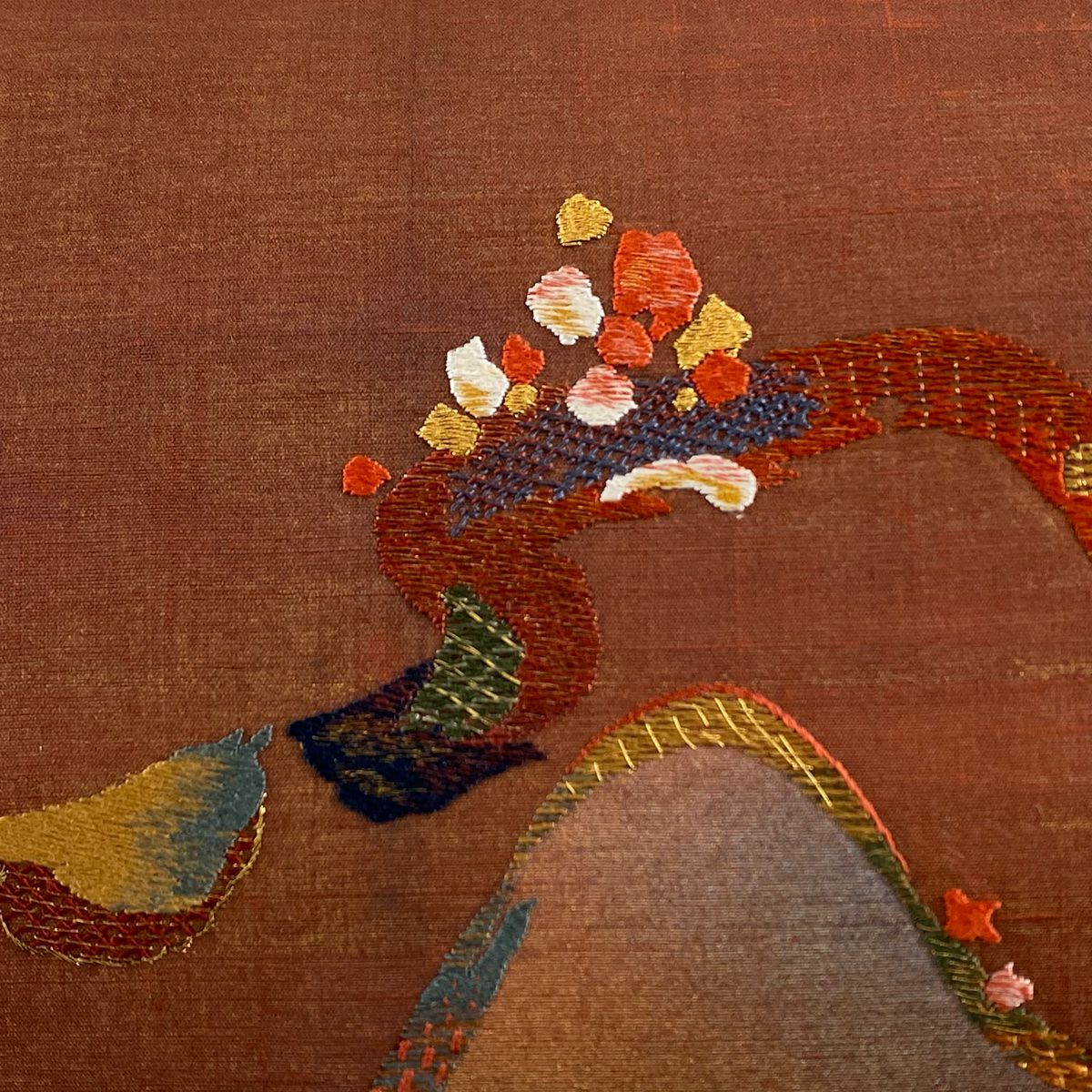 【庫存清倉】 袋帶 美品 秀品級 幾何學 金金箔 刺繡 紅茶 純蠶絲