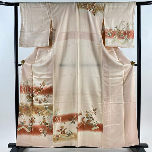 【庫存清倉】訪問服 身長160cm 袖長62cm S 雙層 吾妻德穗 落款 草花紋紋 短冊 金銀彩 漸層 淡粉色 純蠶絲 優品級
