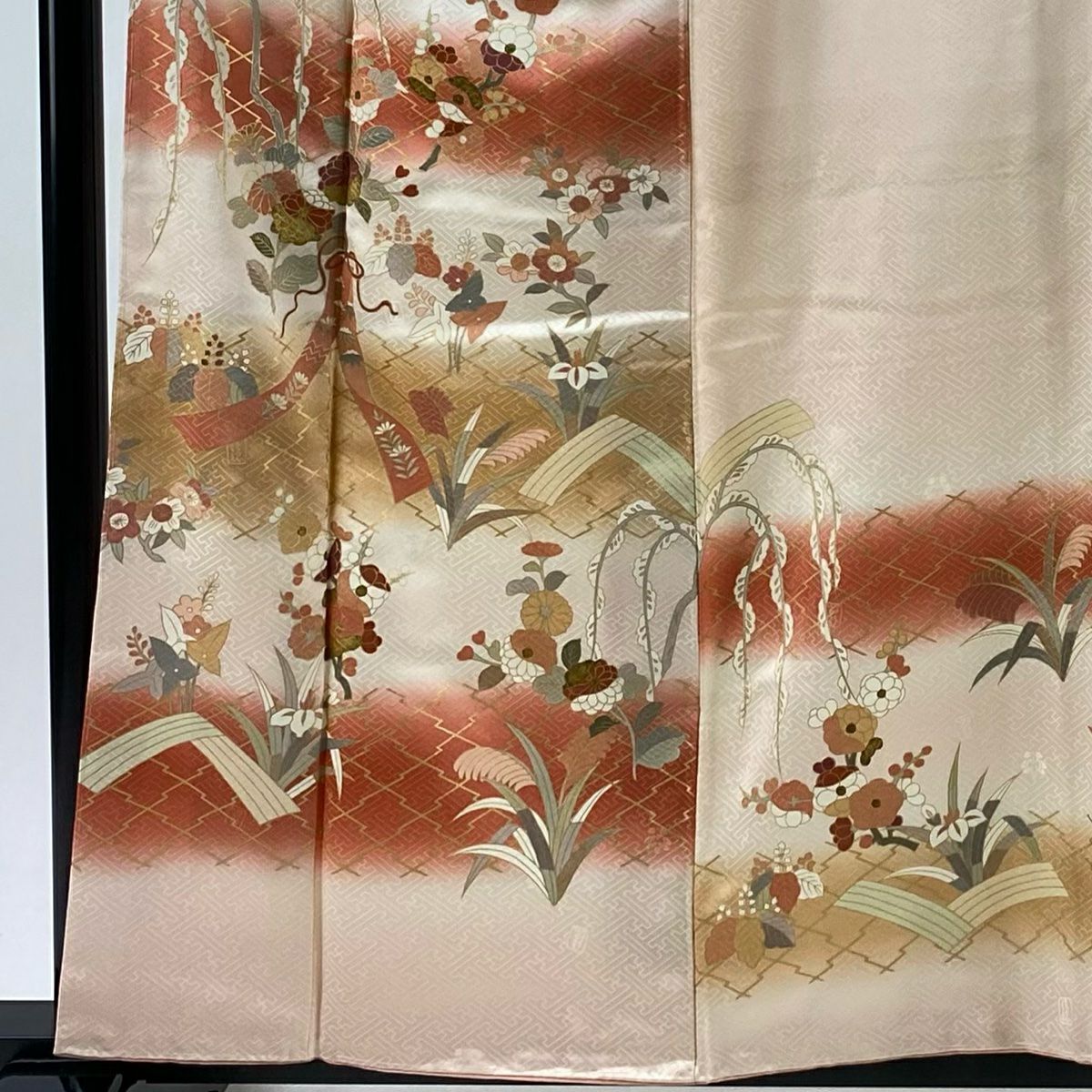 【庫存清倉】訪問服 身長160cm 袖長62cm S 雙層 吾妻德穗 落款 草花紋紋 短冊 金銀彩 漸層 淡粉色 純蠶絲 優品級