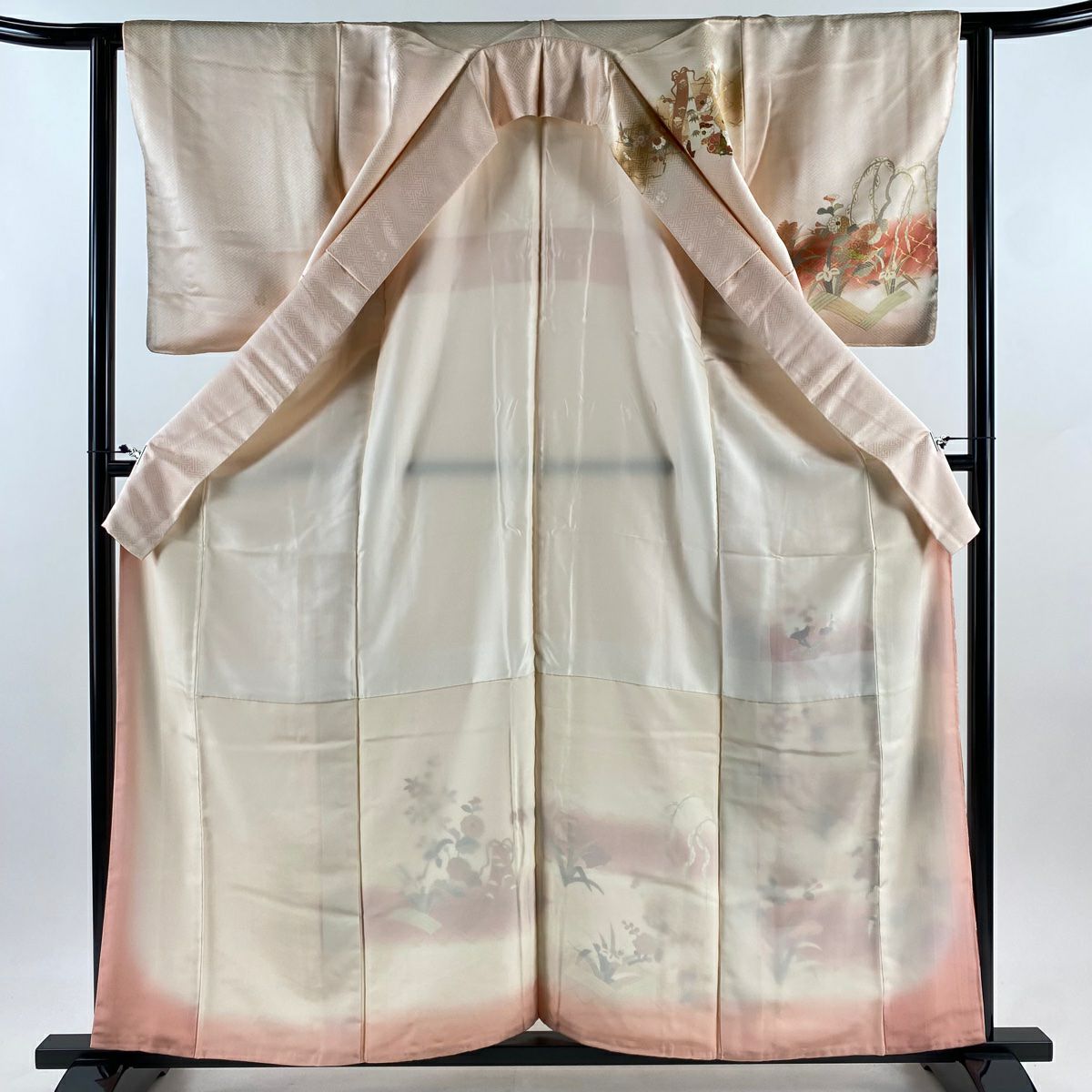 【庫存清倉】訪問服 身長160cm 袖長62cm S 雙層 吾妻德穗 落款 草花紋紋 短冊 金銀彩 漸層 淡粉色 純蠶絲 優品級