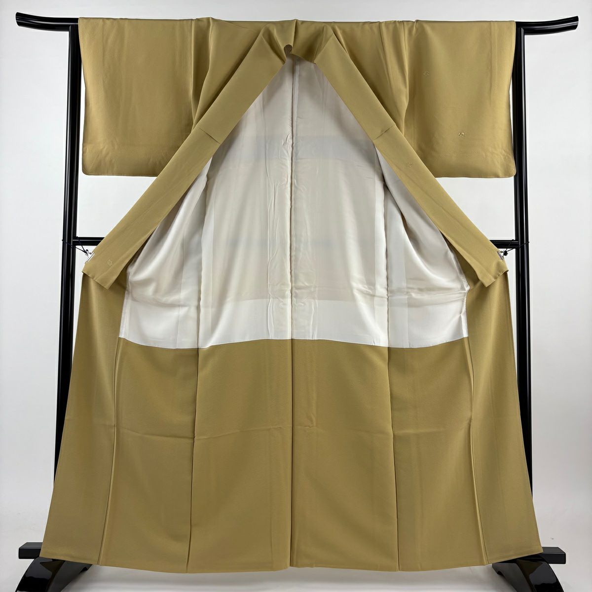 【庫存清倉】 小紋 身長162cm 袖長63.5cm S 雙層 椿 櫻花 刺繡 米色 純蠶絲 優品級 一個紋